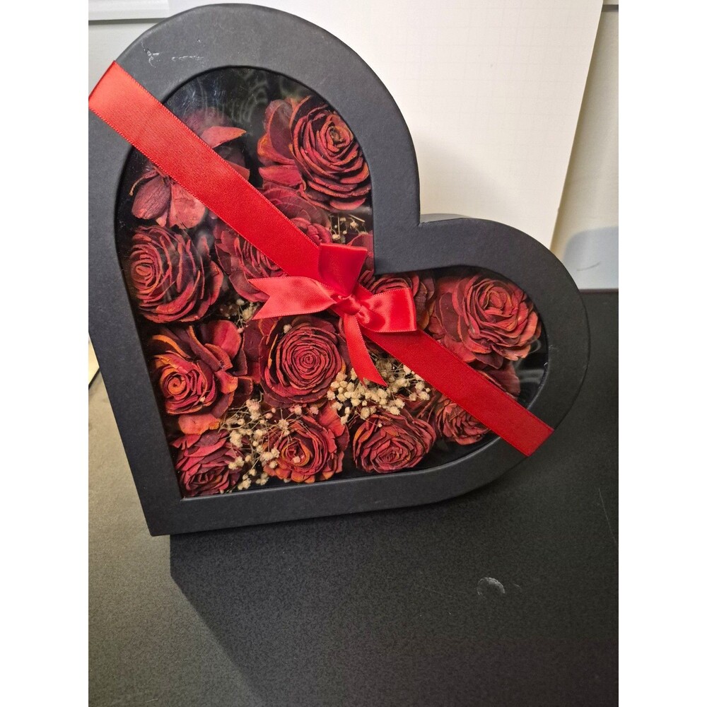 Heart-Shaped Shadow Box Frame 11x13 Wood Matte Black Clear Glass Free Stand